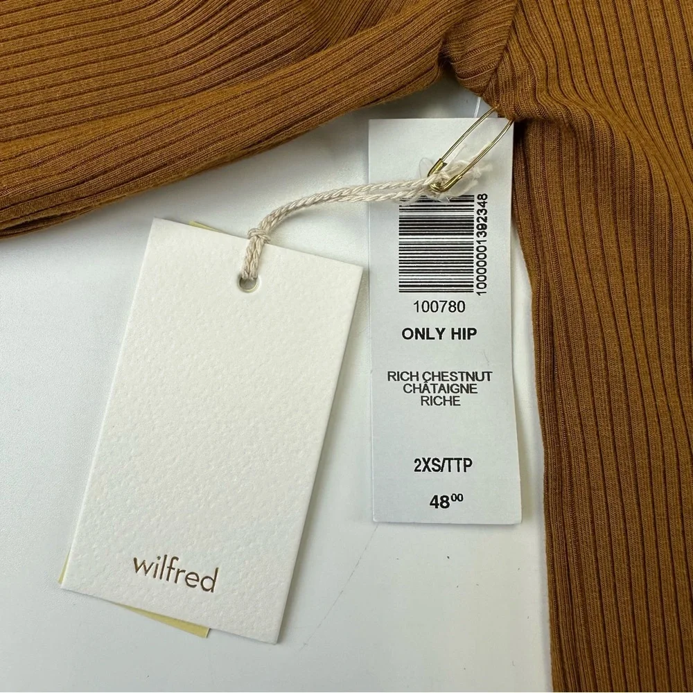 Aritzia Wilfred rib knit turtleneck 2XS NEW with tags Rich Chestnut brown modal - Picture 4 of 9
